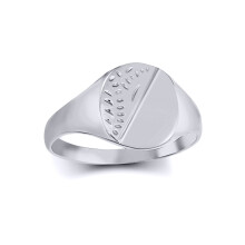 (O) Jewelco London Solid Rhodium-plated 925 Sterling Silver Diamond Cut Round Oval Signet Ring - ARN126
