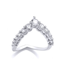 (N) Jewelco London Ladies Rhodium Plated Sterling Silver CZ Arrowhead Claw Set Graduated Wishbone Eternity Ring - GVR955