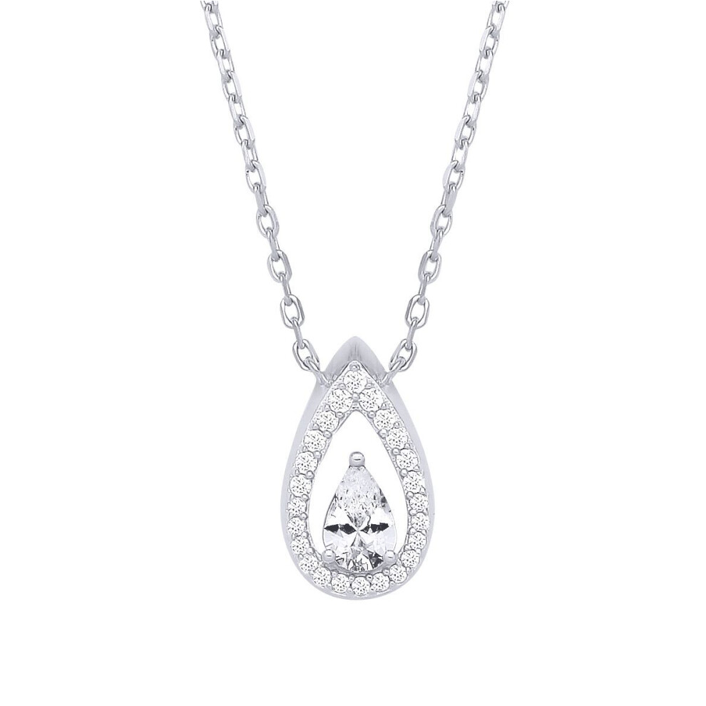 Jewelco London Rhodium Plated Sterling Silver Pear Cz Raindrop Swing Flame Lavalier Necklace - Gvk534