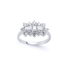 (N) Jewelco London Ladies Sterling Silver Baguette Cubic Zirconia Trilogy Boat Cluster Engagement Ring - GVR529