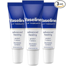 Vaseline Lip Therapy Advanced Healing 3-Pack - White Petroleum Moisturizing Lip Balm for Extremely Dry Lips, 0.35 Oz Ea