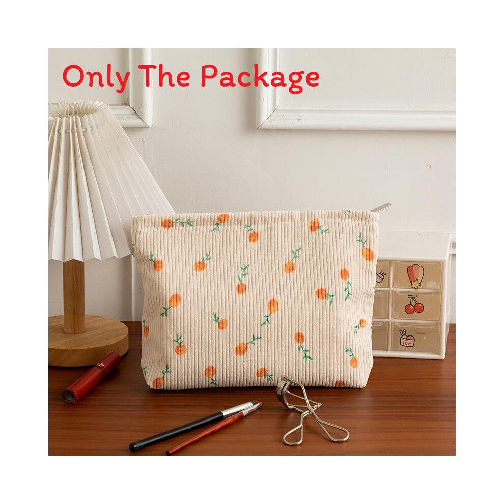 (Floral) Floral Corduroy Boho Cosmetic Pouch With Spacious Interior For Travel And Gift