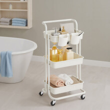 3 Tiers Mobile Trolley - 13L - Steel, Plastic - Rolling Cart - Storage Basket with Handle