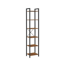 6-Tier Bookshelf - Wood and Metal - Rustic Brown and Black - Open Storage Design for Office and Living Room