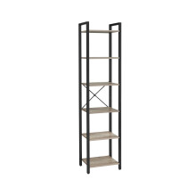 6-Tier Bookshelf - Wood and Metal - Rustic Brown and Black - Industrial Open Storage Design