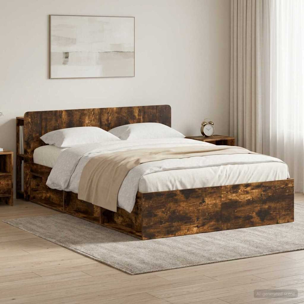 Vidaxl Bed Frame With Storage Smoked Oak 140 X 190 Cm Engineered Wood