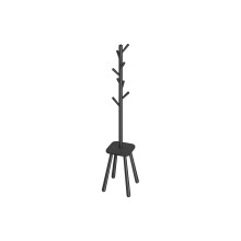 Coat Rack Stand - Wood - Ink Black - Free Standing Hall Tree with 8 Hooks and Storage Shelf