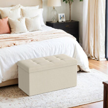 Storage Ottoman Bench - Fabric - Ink Black - Foldable with Storage