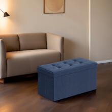 Storage Ottoman Bench - Fabric - Ink Black - Foldable with Storage