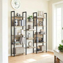 5-Tier Bookcase - Metal - Rustic Brown and Black - Industrial Style with 14 Storage Shelves