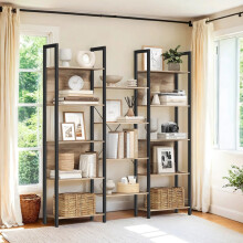 5-Tier Bookcase - Metal - Rustic Brown and Black - Industrial Style with 14 Storage Shelves