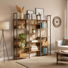 5-Tier Bookcase - Metal Frame - Rustic Brown and Black - Industrial Style with 14 Shelves