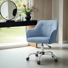 Office Chair - Cotton-Linen Fabric - Blue - Adjustable Height with Armrests
