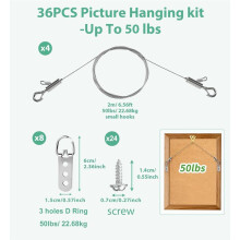 Adjustable Picture Hanging Wire and D Rings, with Small Clips, 8pcs 3-Hole D Rings with Screws, for Mirror/ Frame
