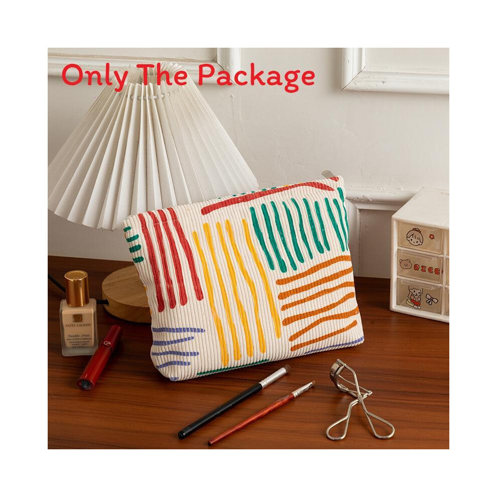 (Stripes) Corduroy Boho Floral Cosmetic Pouch With Spacious Interior For And Gift Travel