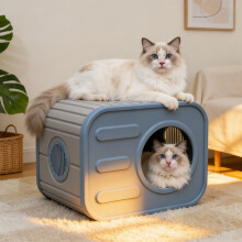 PawHaven Indoor & Outdoor Cat House Easy Assembly Pet House Shelter Blue & Grey