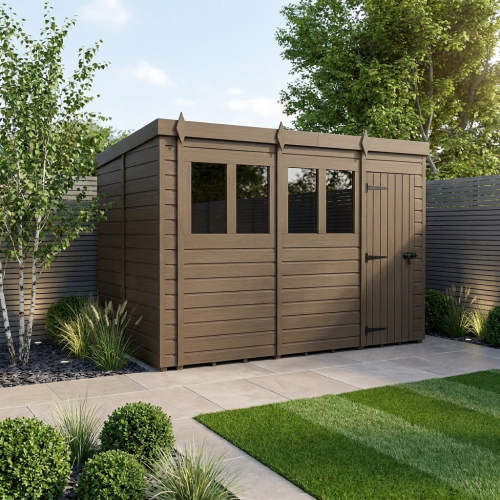 18x8 Pent Composite Shed Tanalised (Single Door, With Windows)