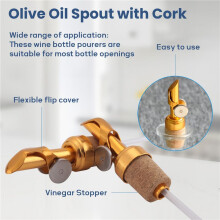 2 Pack Golden Olive Oil Spout with Cork Oil Spout Liquor Pourers Olive Oil and Vinegar Stopper for Kitchen