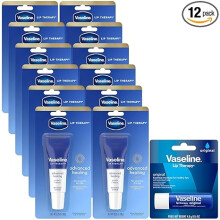 Vaseline Lip Therapy Advanced Healing Lip Balm Tube 12-Pack - White Petroleum Lip Protectant, 0.25 Oz Ea