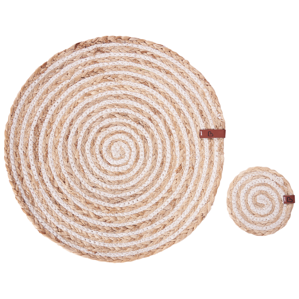Beliani 12 Piece Placemats And Coasters Set Quinine Jute Natural