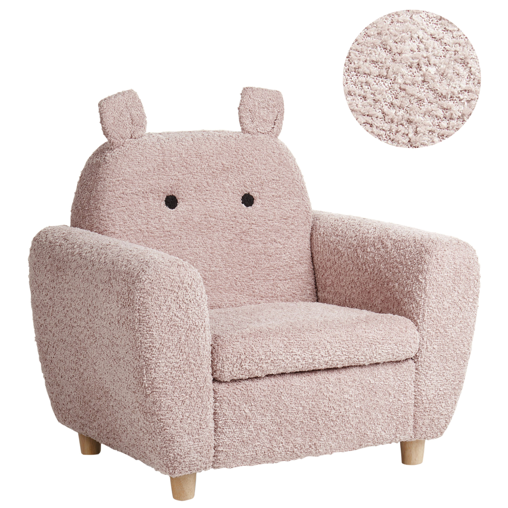 Beliani Kids Armchair Hippo Maribo Boucle Pastel Pink