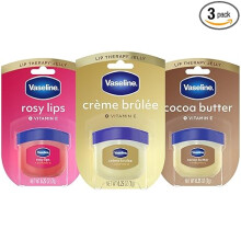 Vaseline Lip Therapy Variety 3-Pack-Creme Brulee, Rosy Lips, Cocoa Butter Mini Lip Balms for Soft, Glowing, and Deliciously Kissable Lips, 0.25 Oz Ea