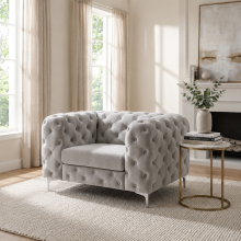 (Silver, Armchair) Monaco 5 Seater Corner Sofa Plush Velvet Chesterfield Sofa Set Elegant Lounge Suite