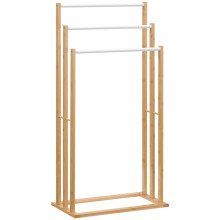 Wieszak na ręczniki HOMCOM Bamboo, 3 drążki, naturalna biel