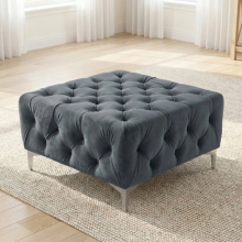 (Steel, Footstool) Monaco 5 Seater Corner Sofa Plush Velvet Chesterfield Sofa Set Elegant Lounge Suite