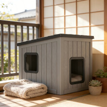 PawHaven Indoor & Outdoor Cat House Sloping Roof Easy Assembly Pet Shelter Grey