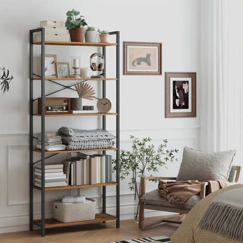6-Tier Storage Rack - Steel Frame - Special Walnut and Black - Freestanding Multi-Use Shelf Unit 1