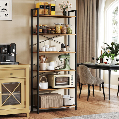 6-Tier Storage Rack - Steel Frame - Special Walnut and Black - Freestanding Multi-Use Shelf Unit 2