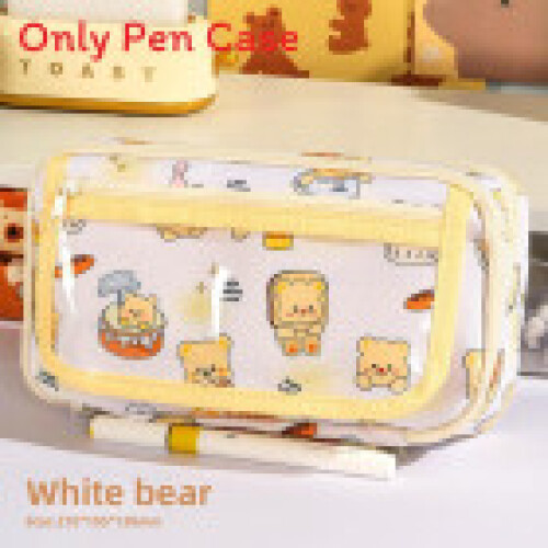 (White) Fabric Pen Capybara Holder With Design Multiple Students Teens Compartments