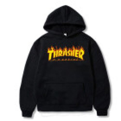 (Black,L)Suéter Pullover Informal Talla Grande Para Hombres Con Capucha Moda Estampado de Llamas