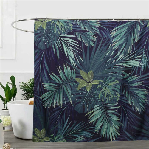 4X Green Shower Curtain Leaves Printing Pattern Modern Natural Plant Pattern Polyester Bathroom Waterproof Curtains 2