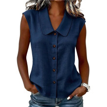 Womens Tank Tops Summer Collared Sleeveless Tops Loose Button Shirts Casual Elegant Clothes Navy XL