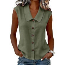 Womens Tank Tops Summer Collared Sleeveless Tops Loose Button Shirts Casual Elegant Clothes Army Green XXXL