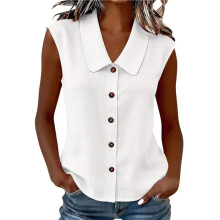 Womens Tank Tops Summer Collared Sleeveless Tops Loose Button Shirts Casual Elegant Clothes White M