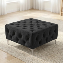 (Black, Footstool) Monaco 5 Seater Corner Sofa Plush Velvet Chesterfield Sofa Set Elegant Lounge Suite