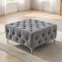 (Grey, Footstool) Monaco 5 Seater Corner Sofa Plush Velvet Chesterfield Sofa Set Elegant Lounge Suite