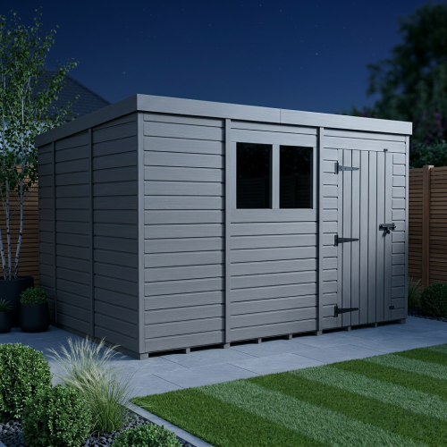 13x10 Pent Composite Shed Tanalised (Single Door, With Windows) 2