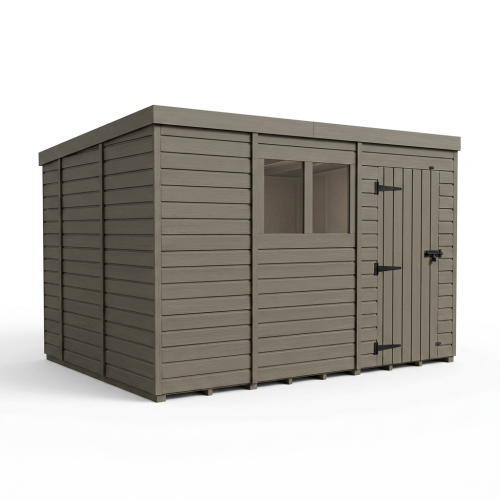 13x10 Pent Composite Shed Tanalised (Single Door, With Windows) 1