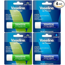 Vaseline Lip Therapy Variety 4-Pack - Original + Aloe Vera Moisturizing Lip Balm with Vitamin E, 0.16 Oz Ea