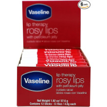 Vaseline Lip Rosy, Fast-Acting Nourishment, Ideal for Chapped, Dry, Cracked, or Damaged Lips, Lip Balm,12 Sticks, 1 Box (Pack of 6)