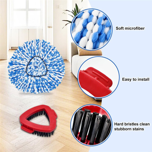 Spin Mop Handle Mop Heads and Base Replacement Sets Compatible with  EasyWring Rinseclean 2 Tank SystemReusable 1