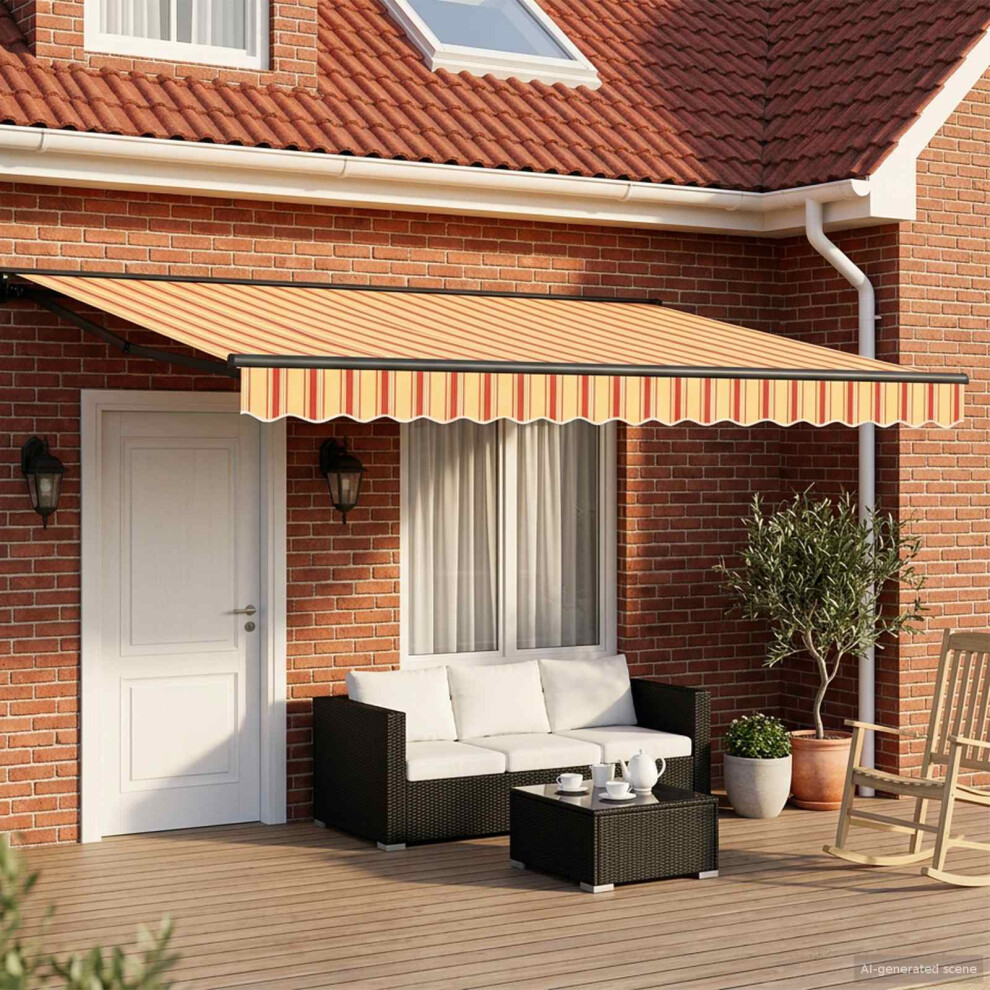 Vidaxl Manual Retractable Awning Yellow And Orange 4 X 3.5 M