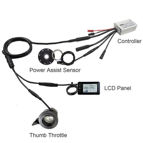 Electric Bike Motor Controller 15A Common Speed Controller 36V 48V with GD01 Panel 1 to 2 Cable Fully Waterproof Kit 1