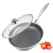 28cm Stainless Steel Frying Pan with Lid, Honeycomb Non Stick Deep Skillet Pan, 5 Layer Composite Cooking Pan for Induction Gas Electric Hob