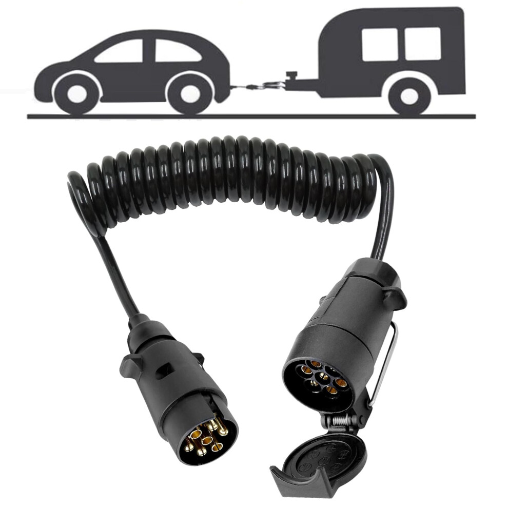 Techfection 3M 7 Pin Trailer Extension Coiled Cable With Trailer Adapter Plug Socket Connector 12V 7 Core Trailer Extension Lead Towing Adapter Cable 6971554732706