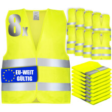ZOVRIXIA 8 Pack Hi Vis Vest, High Visibility Vest EN ISO 20471, Hi Viz Vests Yellow Unisex Hi Vis Jacket for Traffic Work, Running, Surveyor and Secur